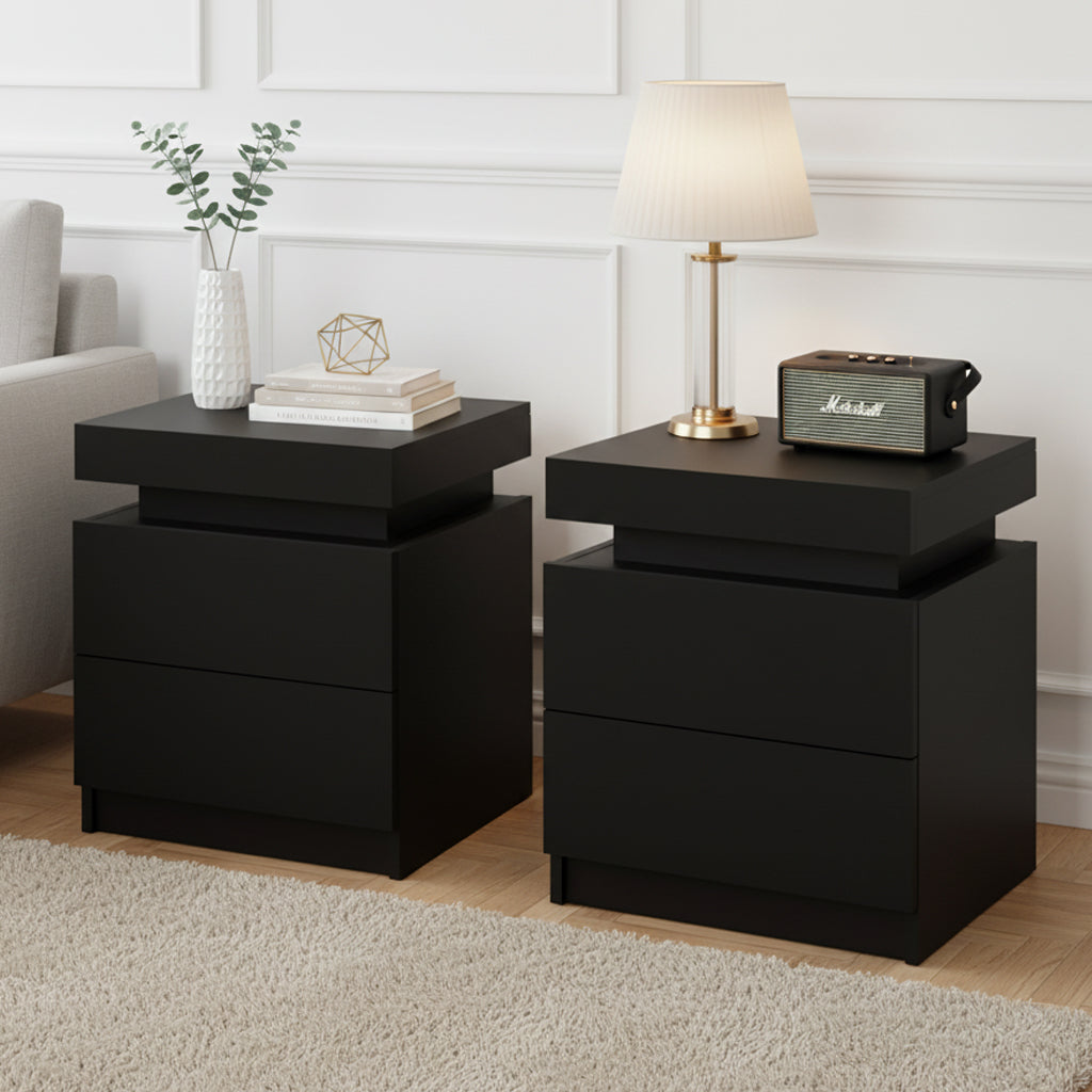 Artiss 2X Bedside Table 2 Drawers Lift-up Storage Black-0