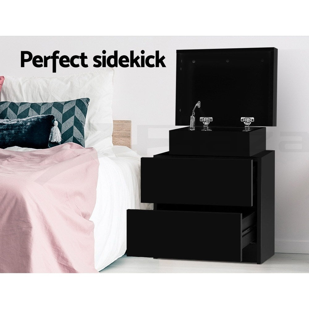 Artiss 2X Bedside Table 2 Drawers Lift-up Storage Black-2