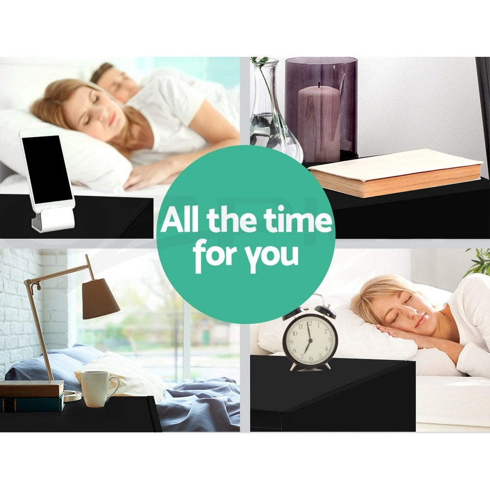 Artiss 2X Bedside Table 2 Drawers Lift-up Storage Black-5