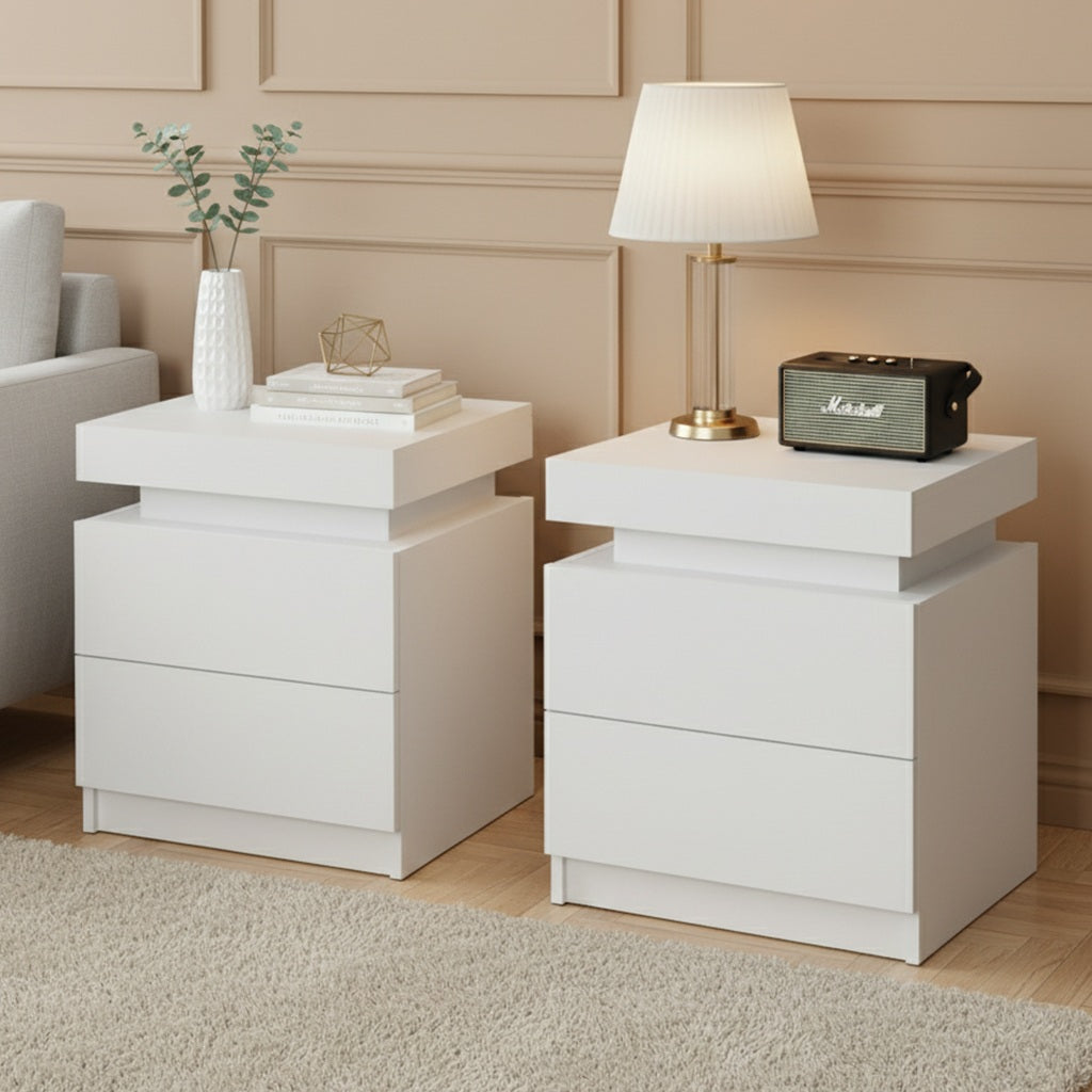 Artiss 2X Bedside Table 2 Drawers Lift-up Storage White-0
