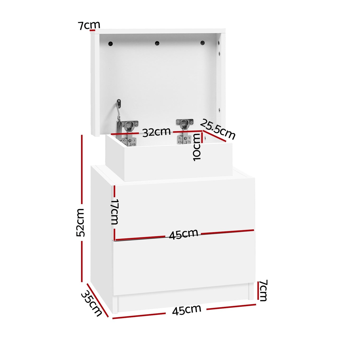Artiss 2X Bedside Table 2 Drawers Lift-up Storage White-2