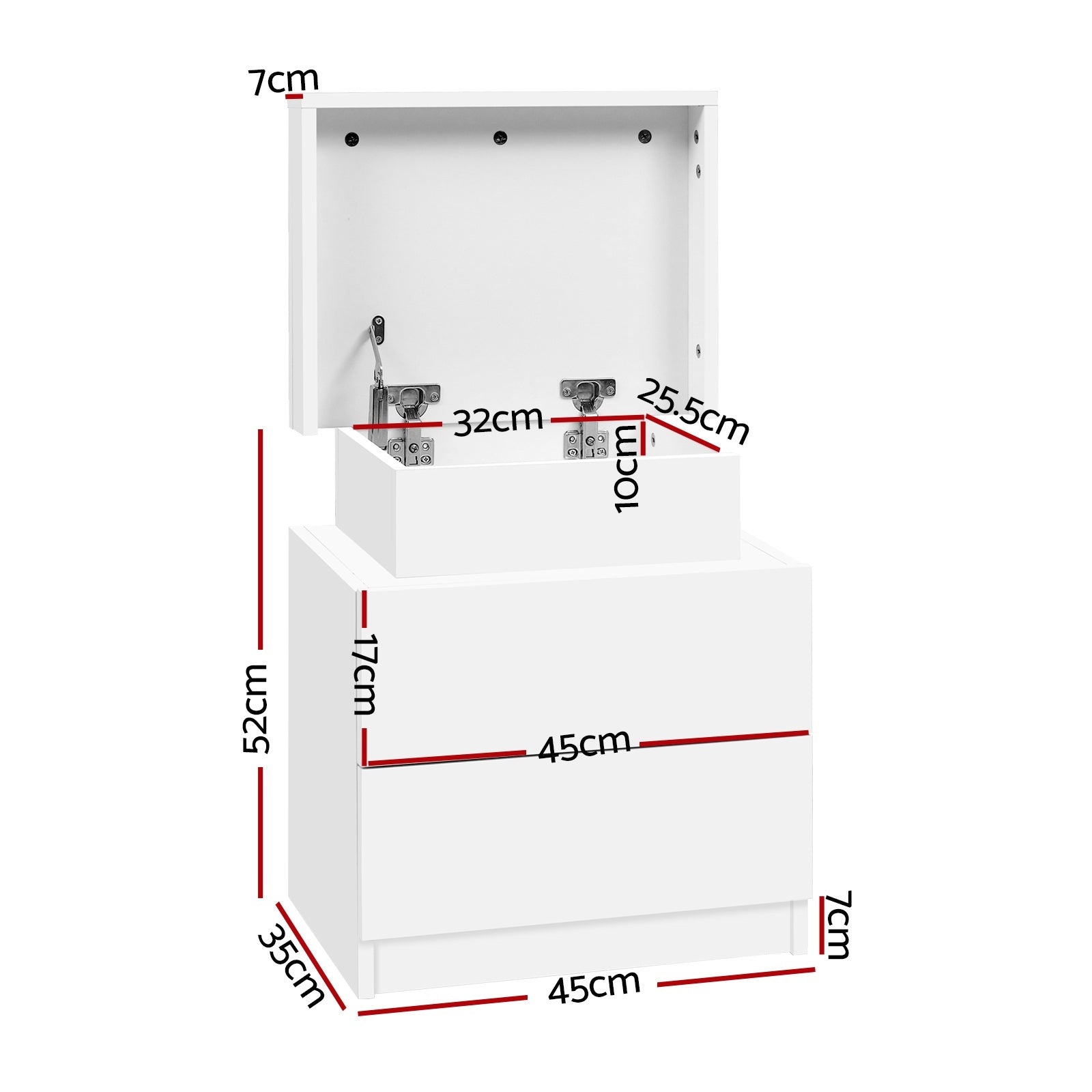 Artiss 2X Bedside Table 2 Drawers Lift-up Storage White-2