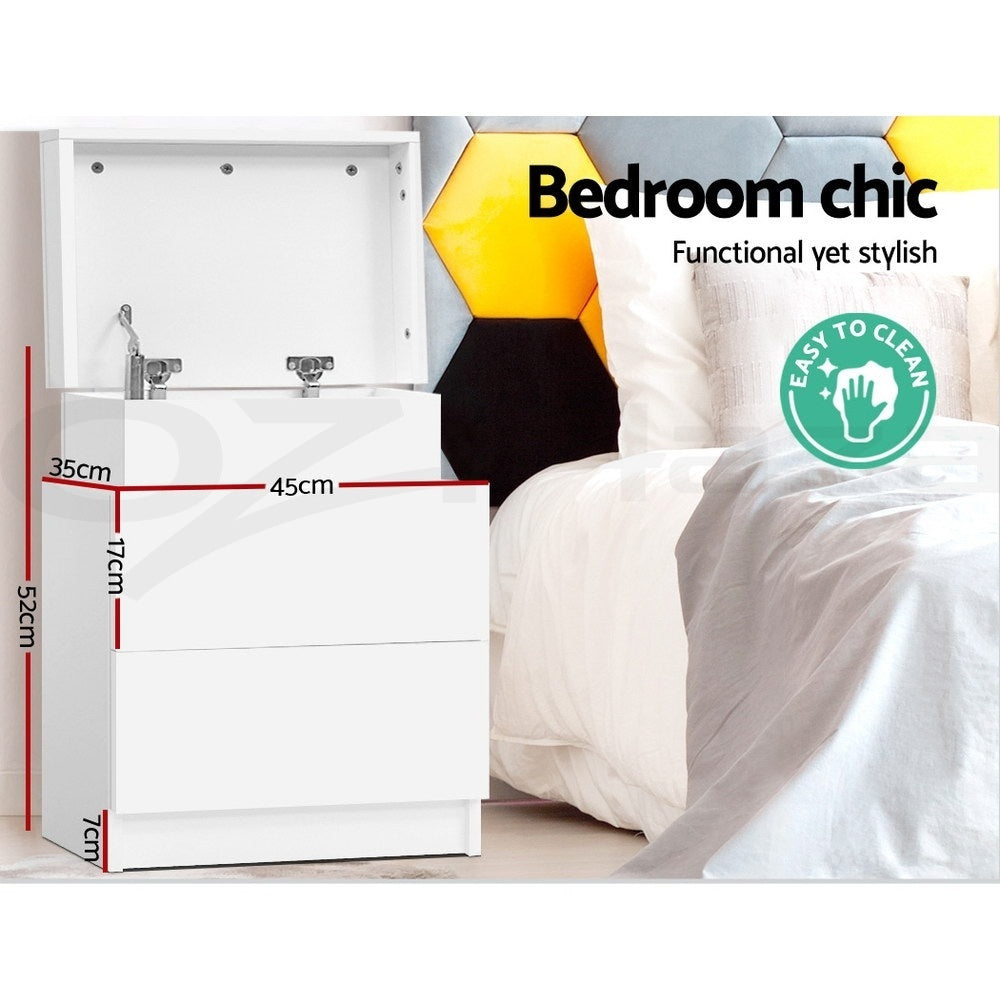 Artiss 2X Bedside Table 2 Drawers Lift-up Storage White-4