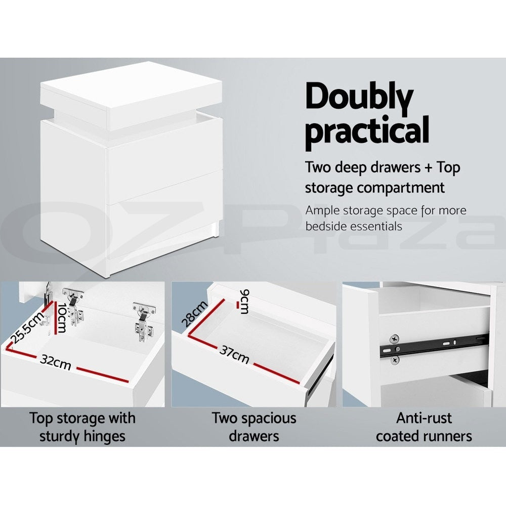Artiss 2X Bedside Table 2 Drawers Lift-up Storage White-5