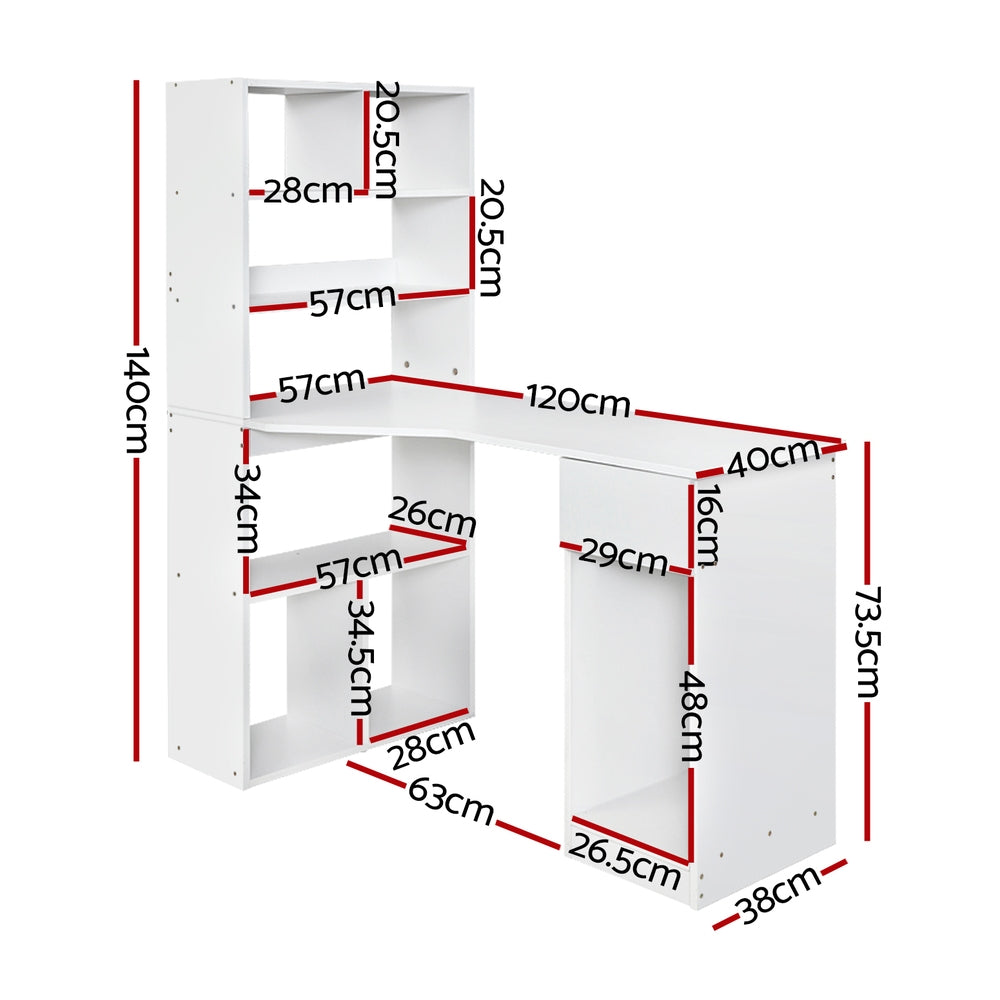 Artiss Computer Desk Bookshelf Drawer Cabinet White 120CM-1