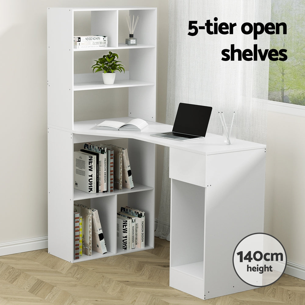 Artiss Computer Desk Bookshelf Drawer Cabinet White 120CM-3