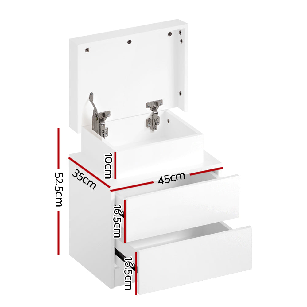 Artiss Bedside Table LED 2 Drawers Lift-up Storage - COLEY White-1