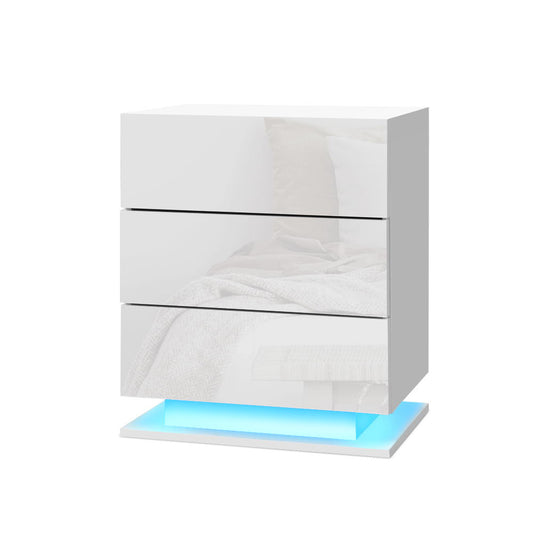 Artiss Bedside Table LED 3 Drawers - MORI White-0