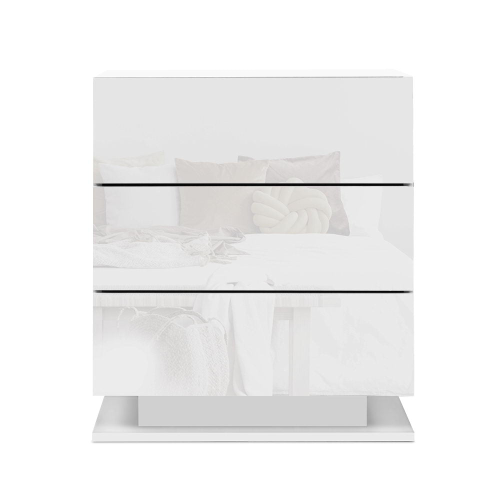 Artiss Bedside Table LED 3 Drawers - MORI White-2