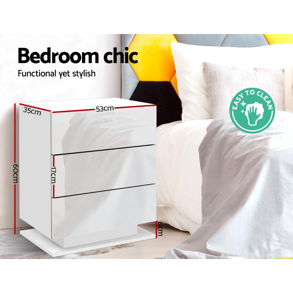 Artiss Bedside Table LED 3 Drawers - MORI White-4