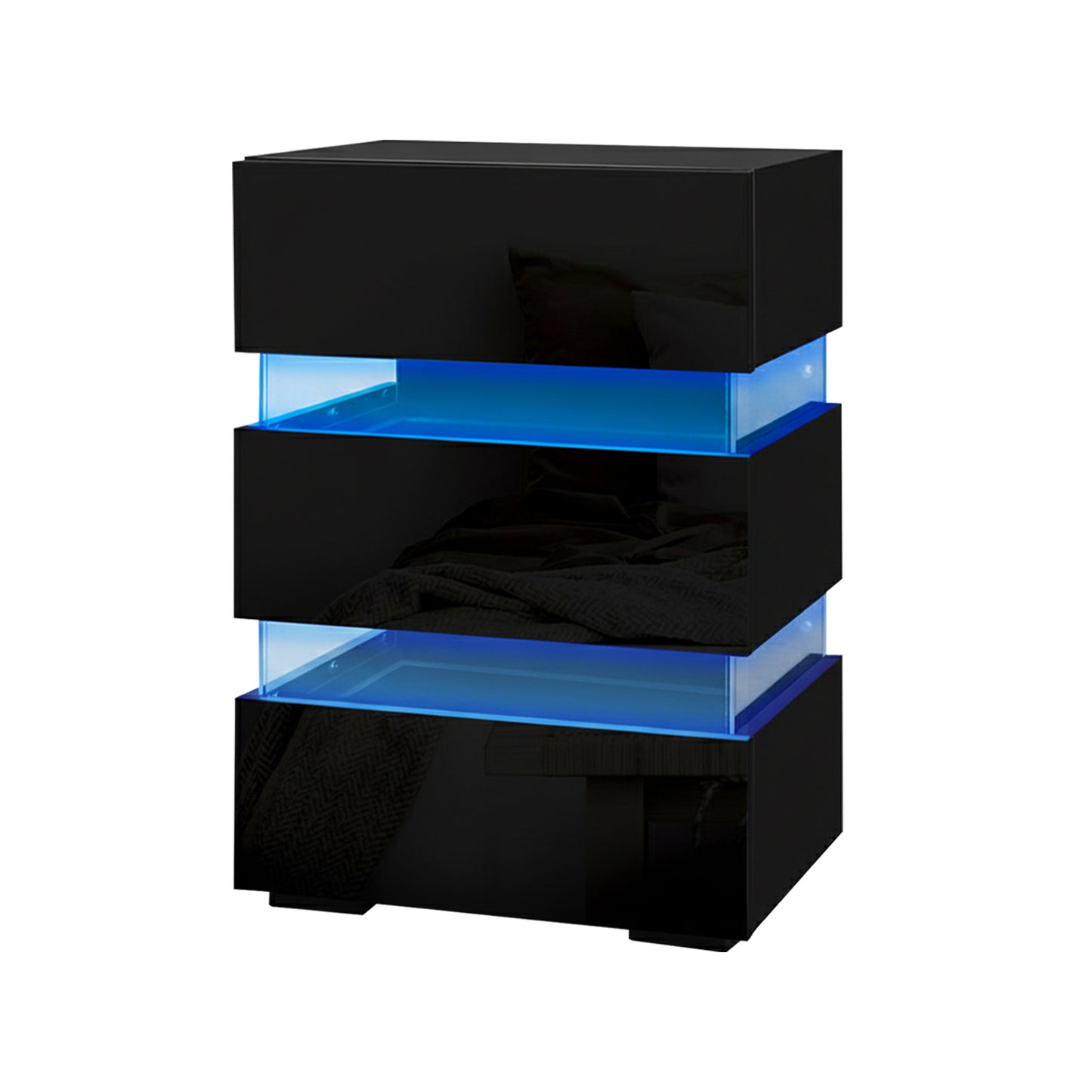 Artiss 2x Bedside Table LED 3 Drawers - LUMI Black-1