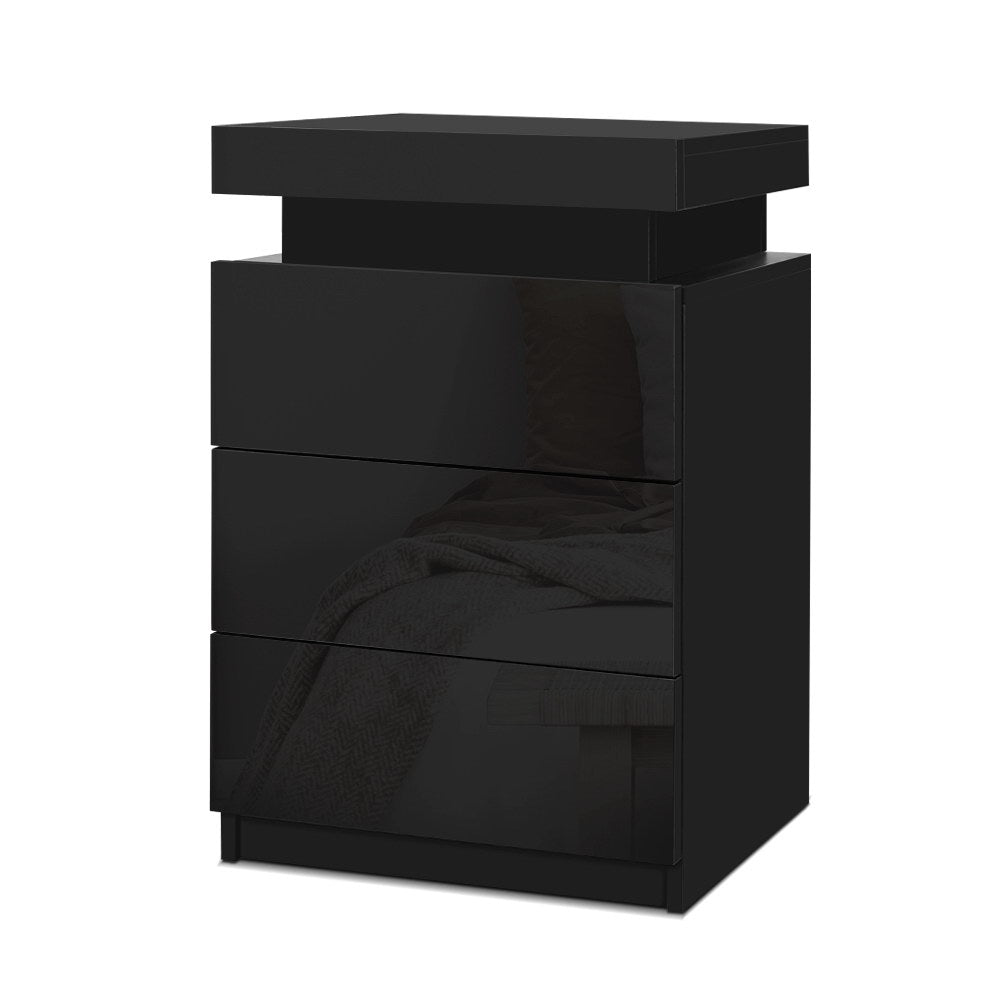 Artiss Bedside Table LED 3 Drawers - COLEY Black-0