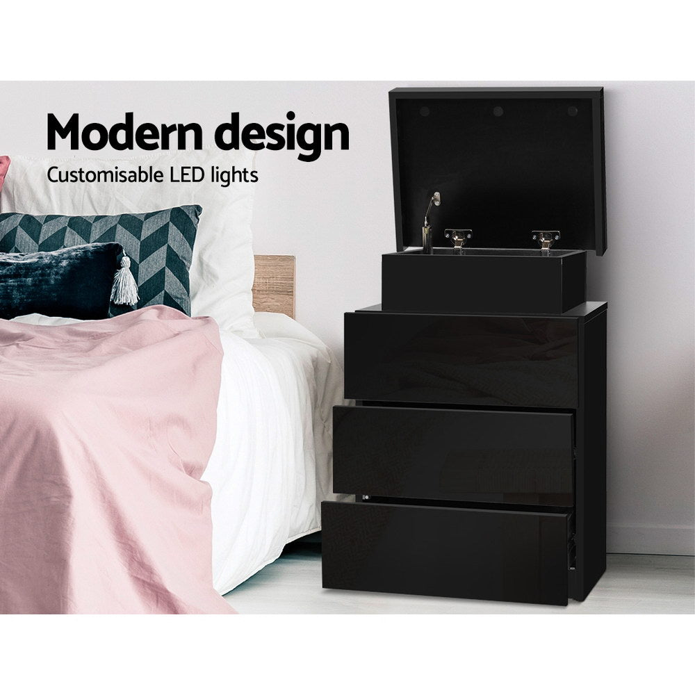 Artiss Bedside Table LED 3 Drawers - COLEY Black-3