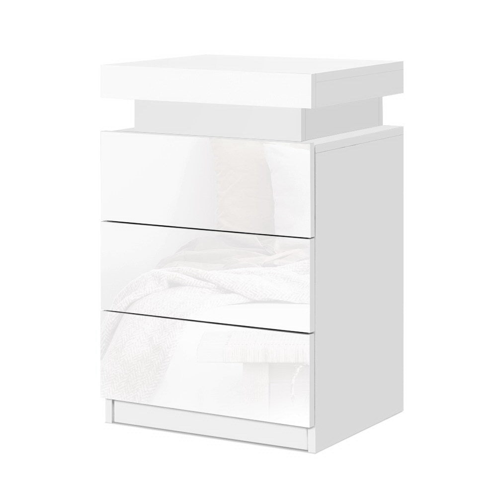 Artiss Bedside Table LED 3 Drawers - COLEY White-0