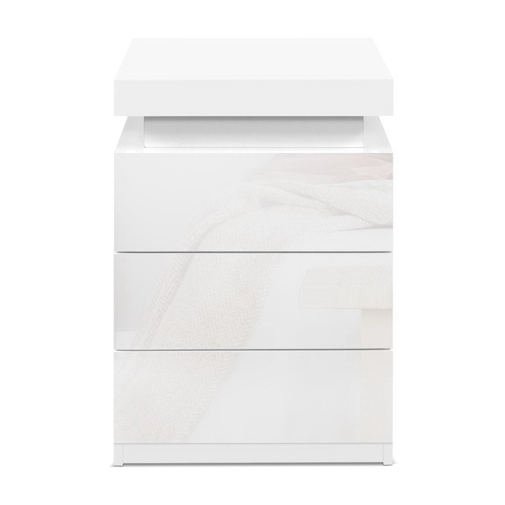 Artiss Bedside Table LED 3 Drawers - COLEY White-2