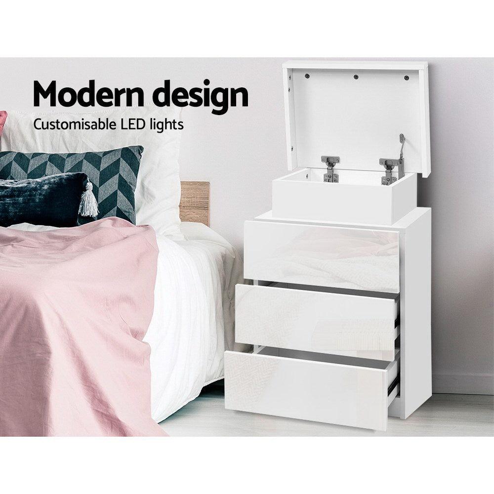 Artiss Bedside Table LED 3 Drawers - COLEY White-3