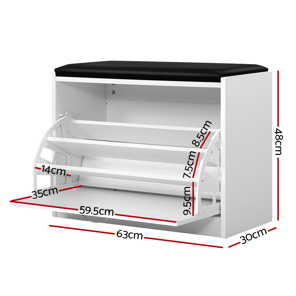 Artiss Shoe Rack Cabinet Bench 15 Pairs White Kyla-1