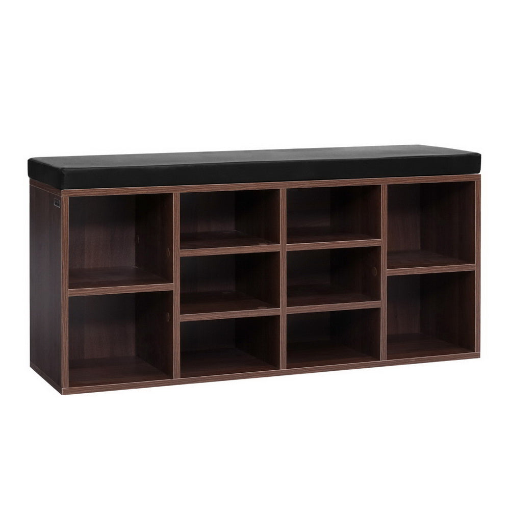 Artiss Shoe Rack Cabinet Bench 10 Cubes - Walnut-0