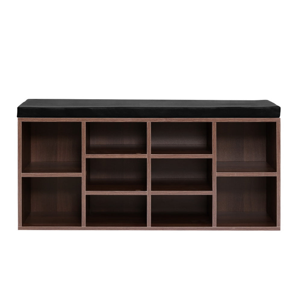 Artiss Shoe Rack Cabinet Bench 10 Cubes - Walnut-2