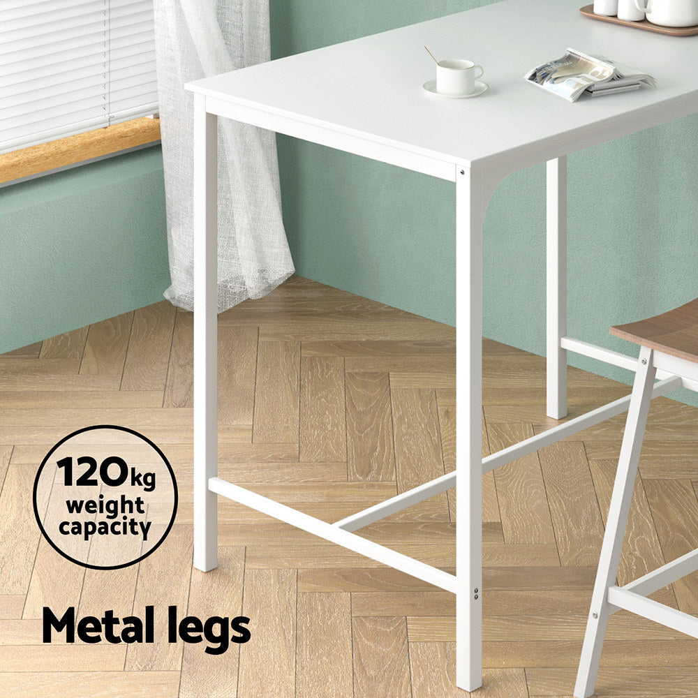 Artiss Bar Table Dining Desk High Kitchen Shelf Metal Legs Cafe Pub White-4