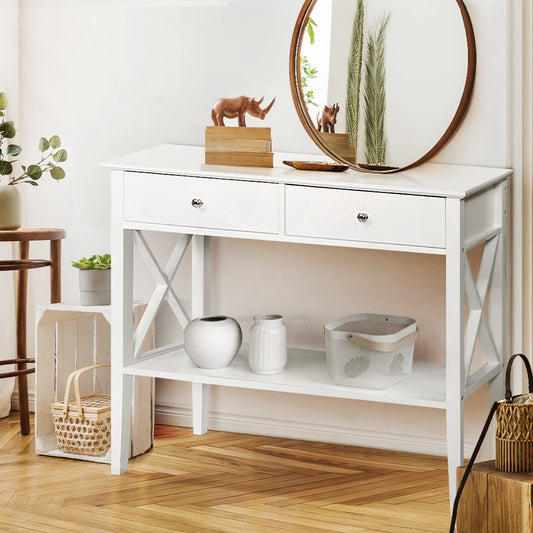 Artiss Console Table 2 Drawers 100CM White Chole-0