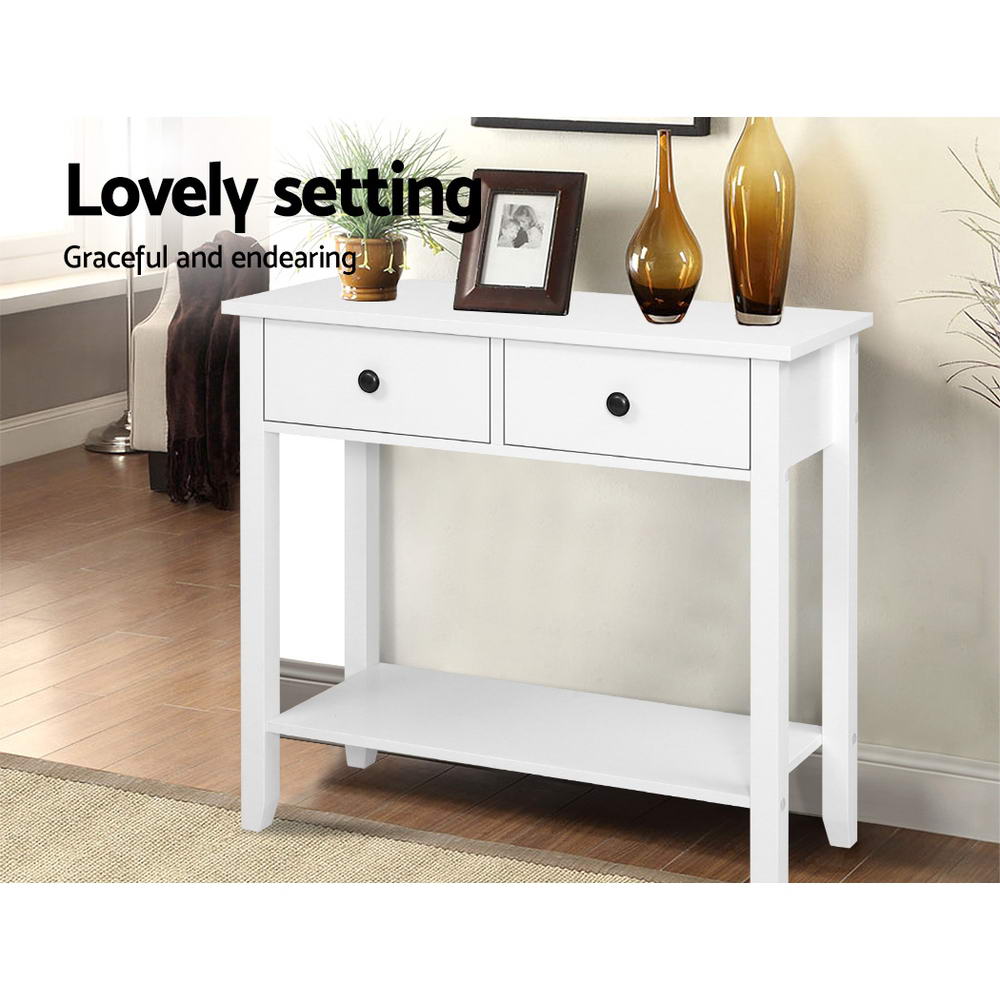 Artiss Console Table 2 Drawers 80CM White Chole-3