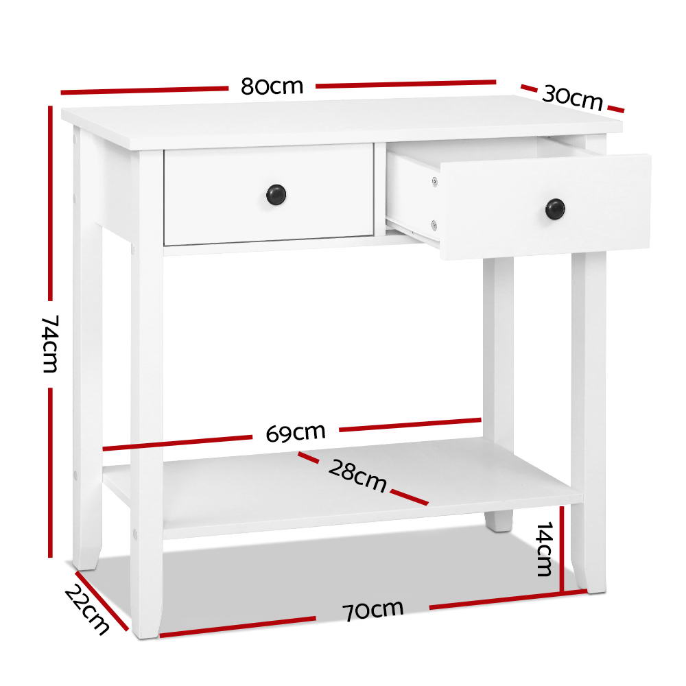 Artiss Console Table 2 Drawers 80CM White Chole-3