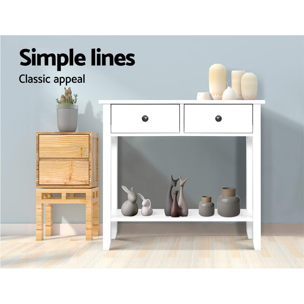 Artiss Console Table 2 Drawers 80CM White Chole-4