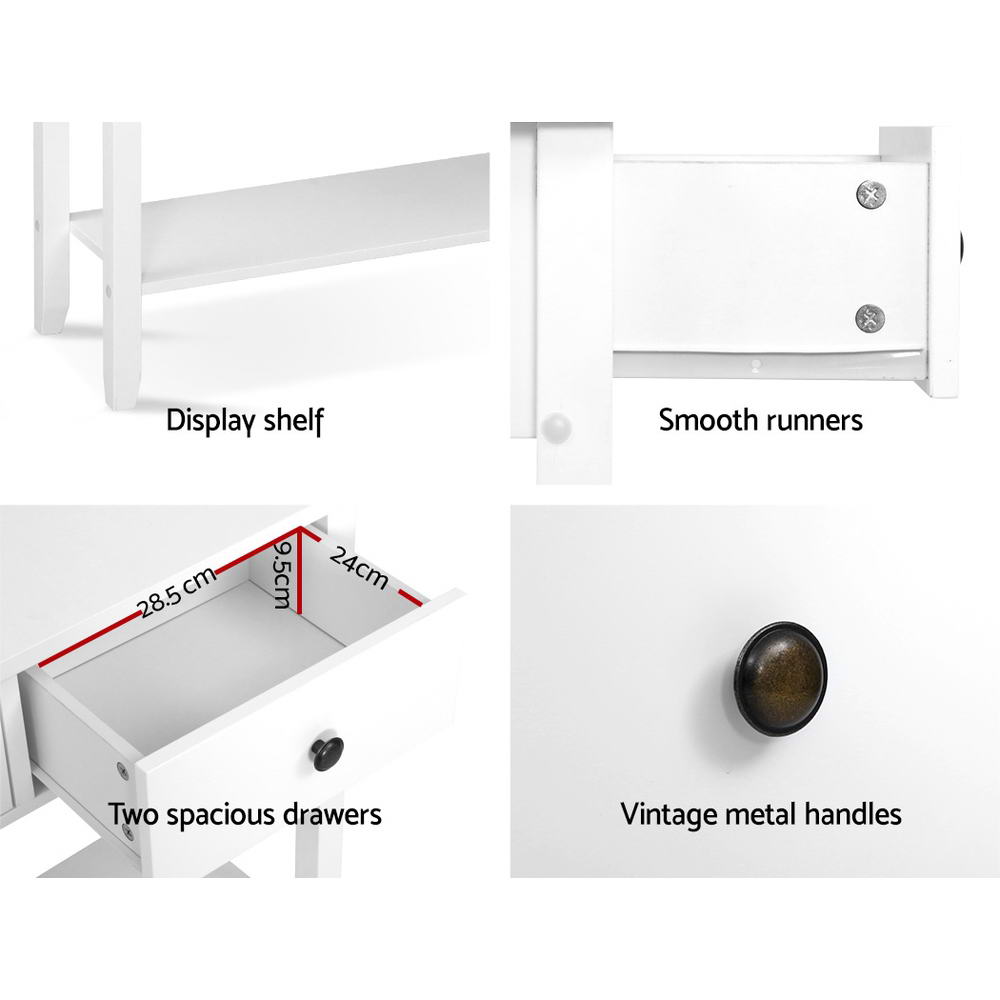 Artiss Console Table 2 Drawers 80CM White Chole-6