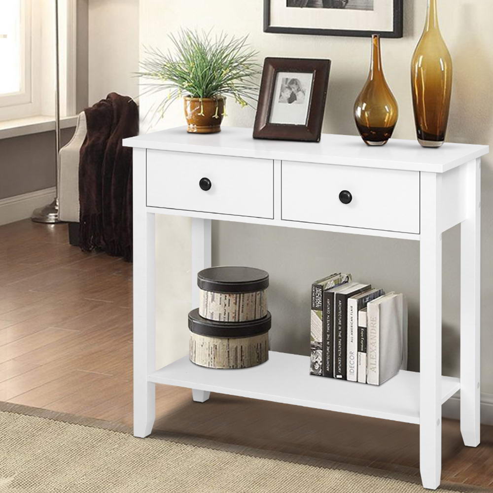 Artiss Console Table 2 Drawers 80CM White Chole-0