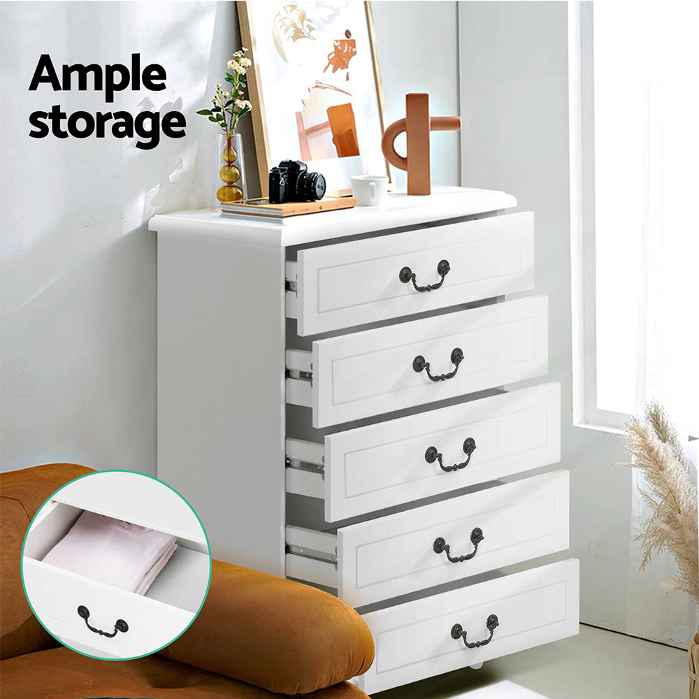 Artiss 5 Chest of Drawers - KUBI White-5