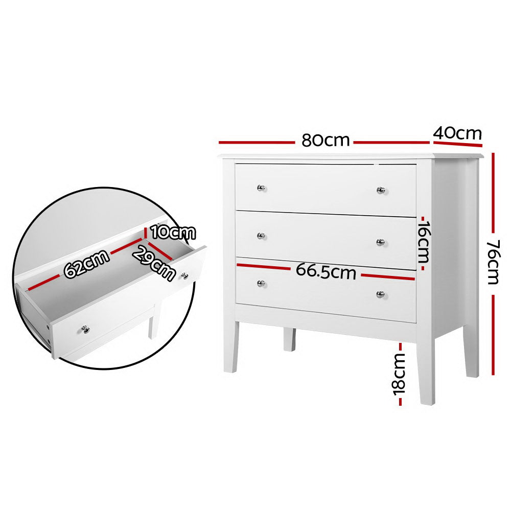 Artiss 3 Chest of Drawers - BRITTANY White-1