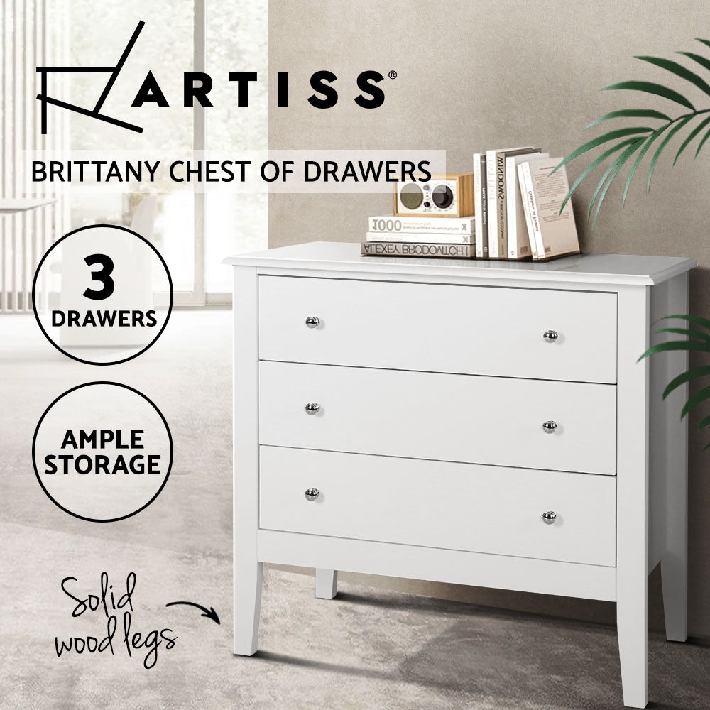Artiss 3 Chest of Drawers - BRITTANY White-2