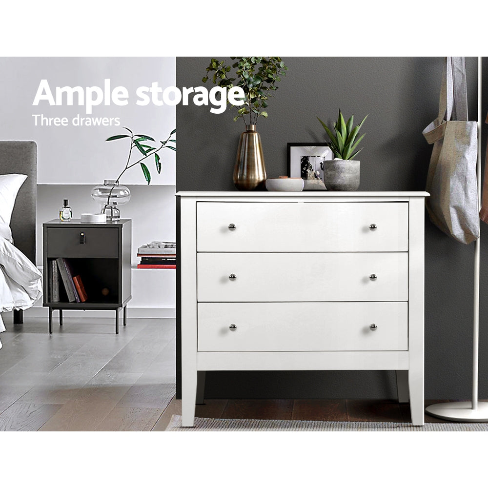 Artiss 3 Chest of Drawers - BRITTANY White-3