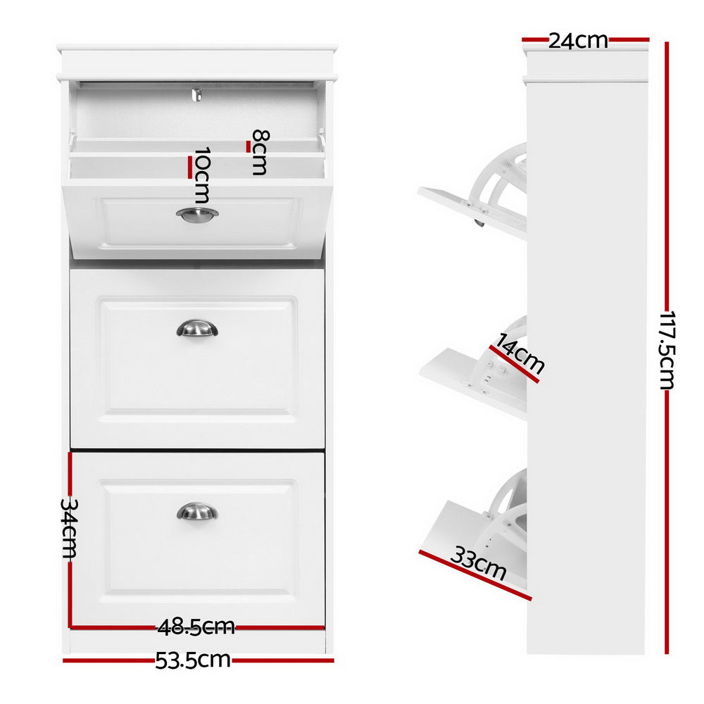 Artiss Shoe Rack Cabinet 18 Pairs 3-tier White Sena-1