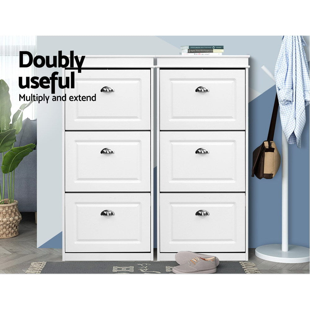 Artiss Shoe Rack Cabinet 18 Pairs 3-tier White Sena-7