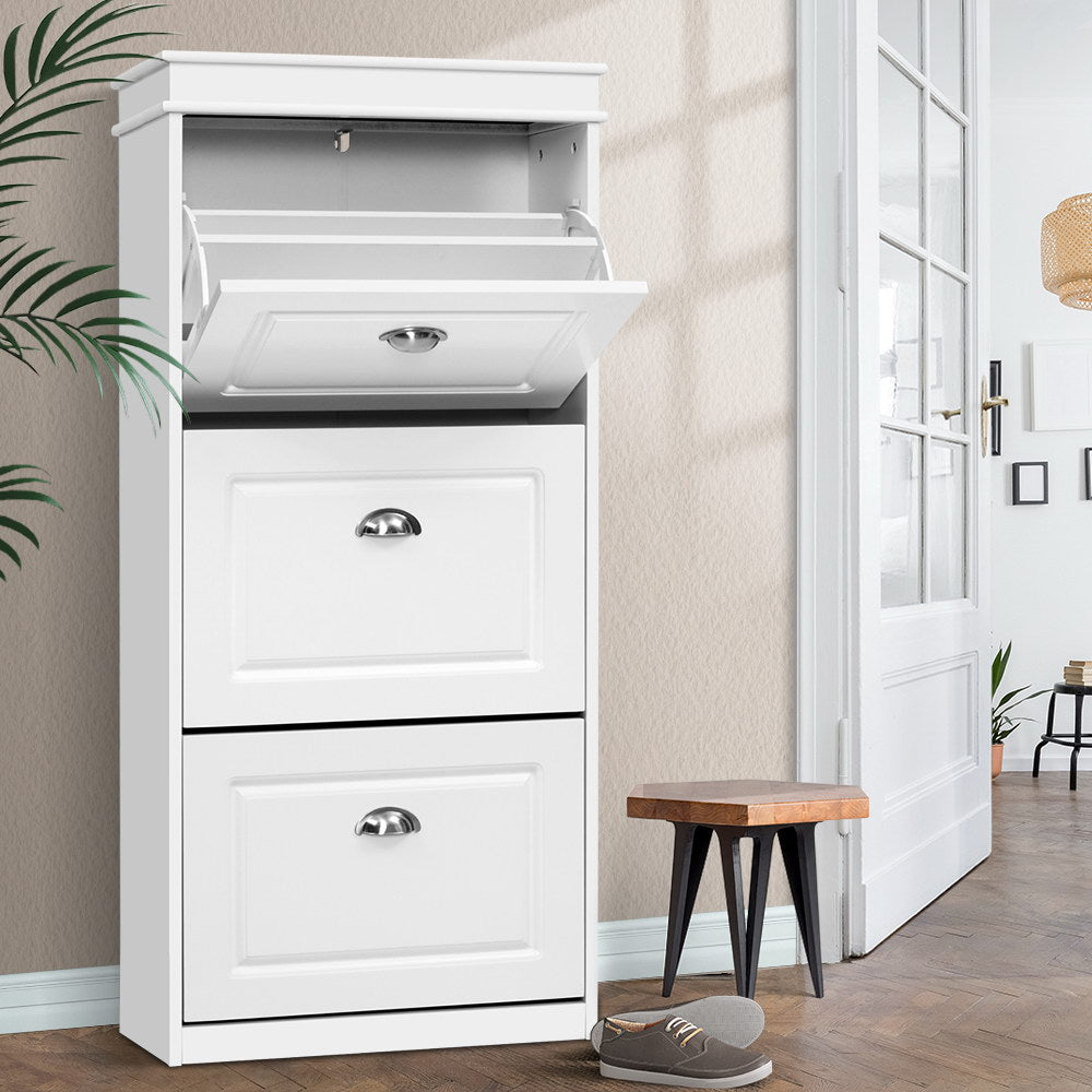 Artiss Shoe Rack Cabinet 18 Pairs 3-tier White Sena-0