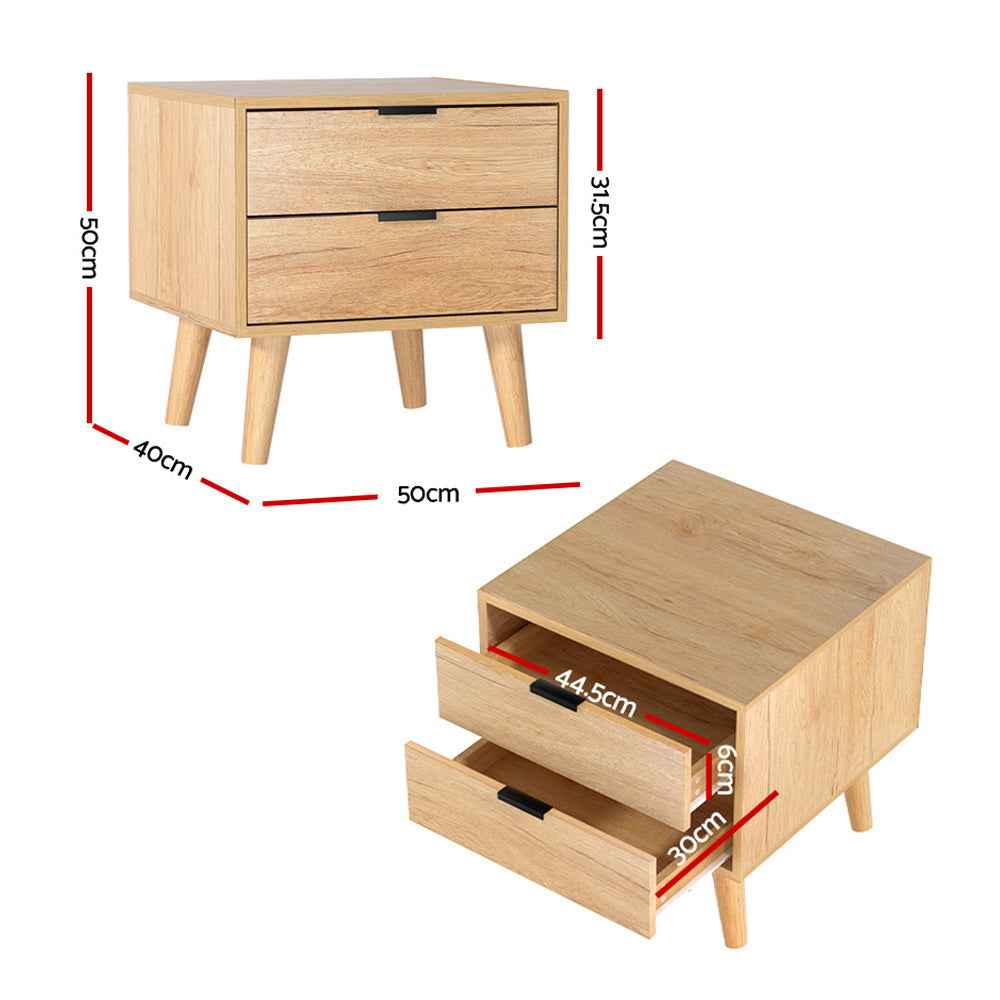 Artiss Bedside Table 2 Drawers - Pine-1