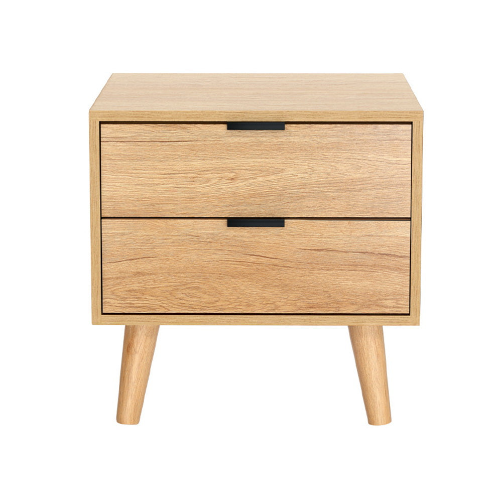 Artiss Bedside Table 2 Drawers - Pine-2