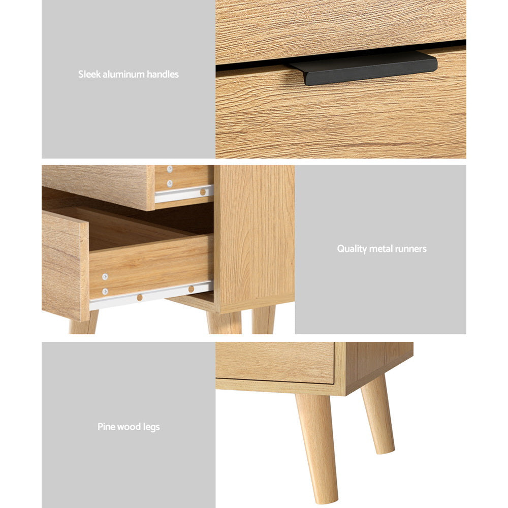 Artiss Bedside Table 2 Drawers - Pine-5