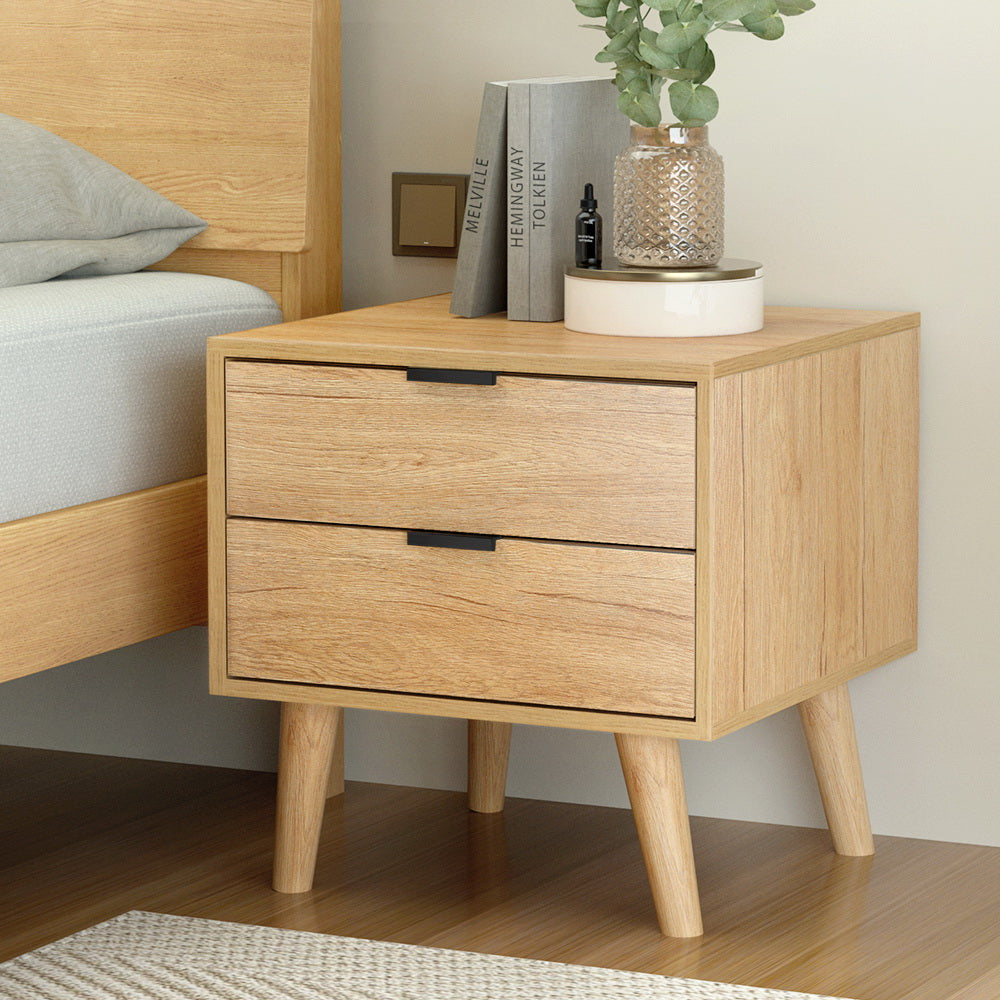 Artiss Bedside Table 2 Drawers - Pine-6