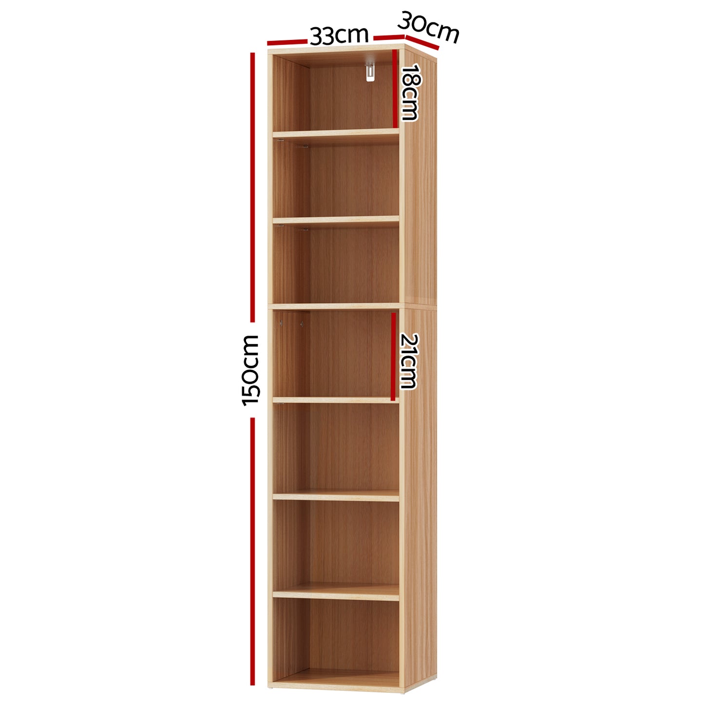 Artiss Bookshelf 7 Tiers MILO Pine-1