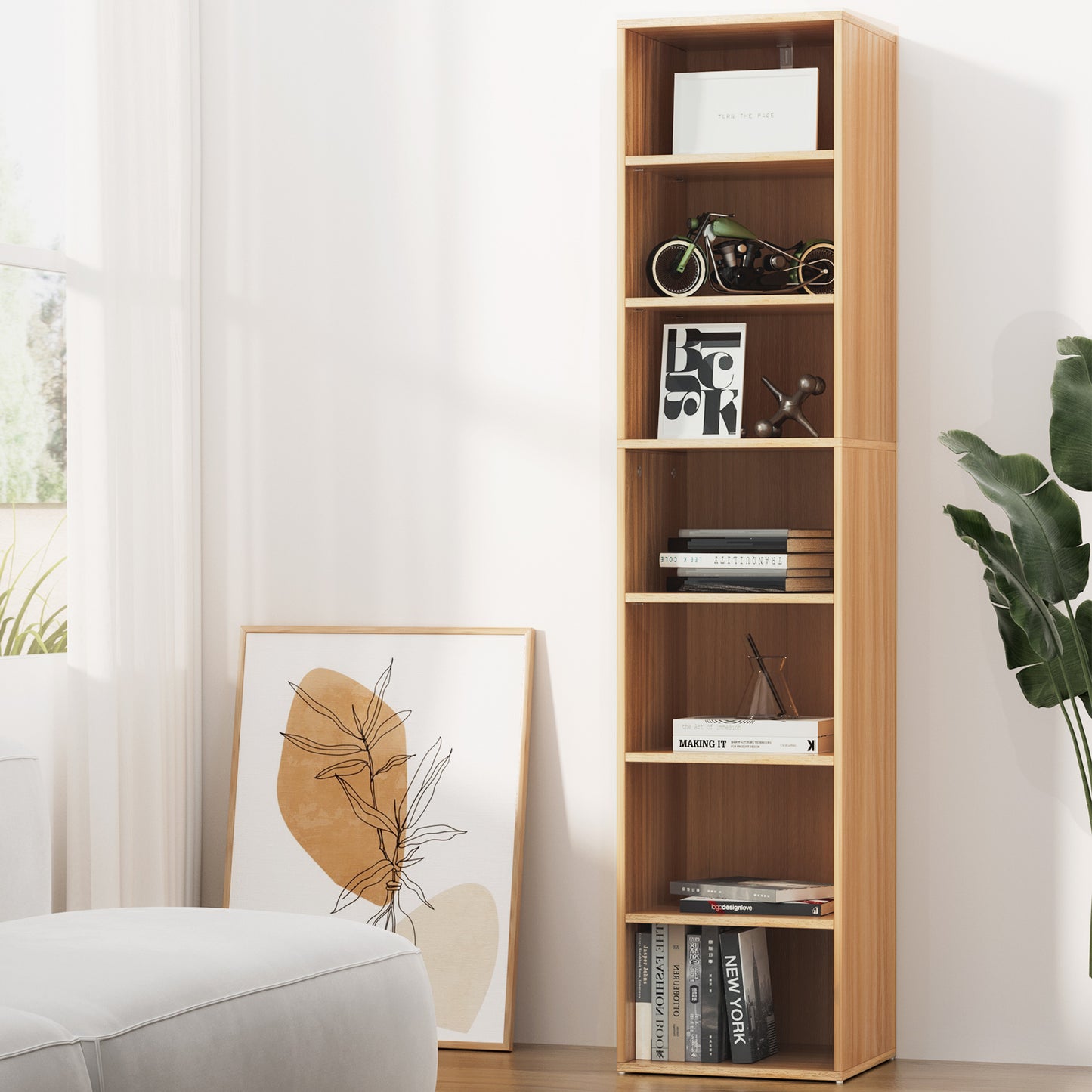 Artiss Bookshelf 7 Tiers MILO Pine-4