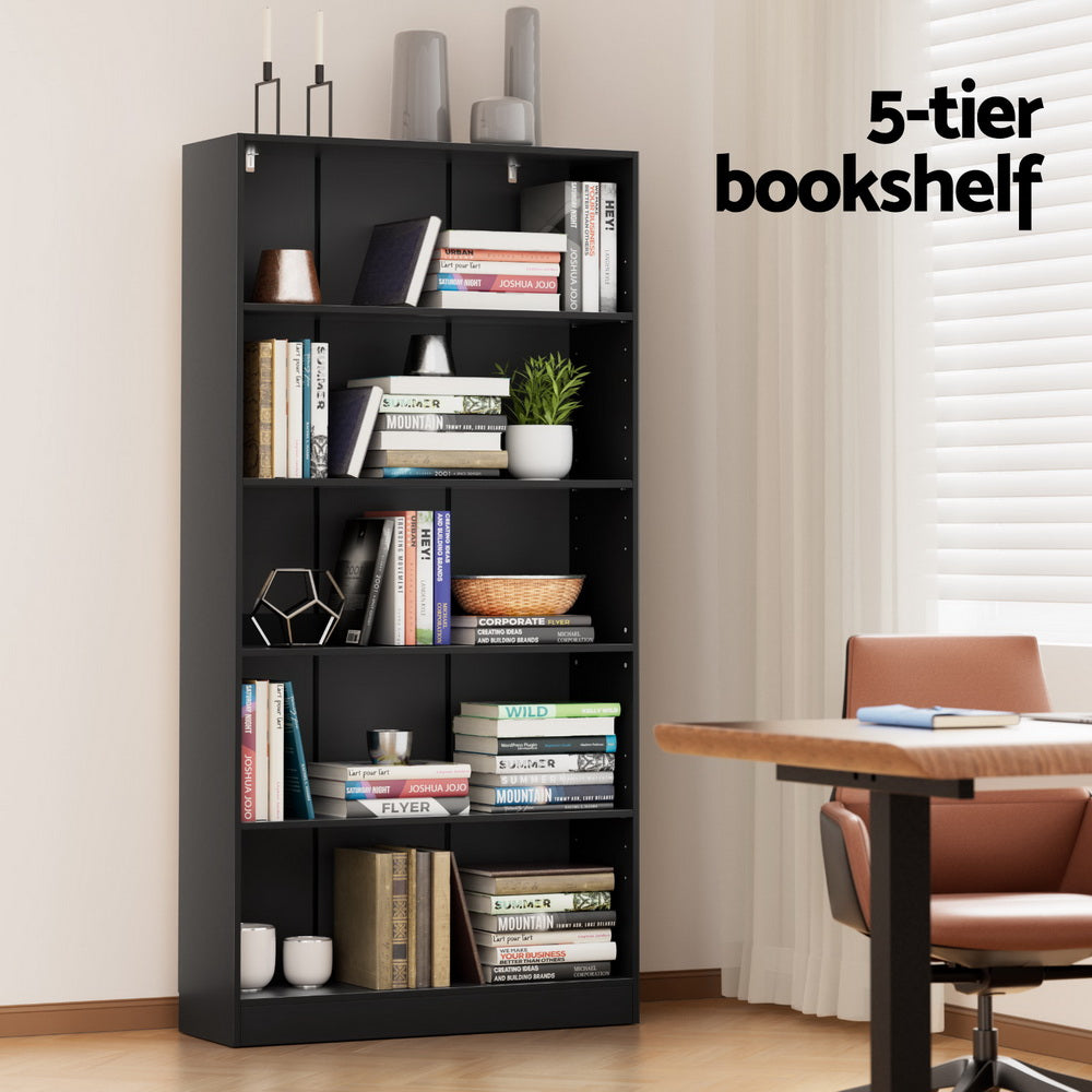 Artiss Bookshelf 5 Tiers ANTON Black-3