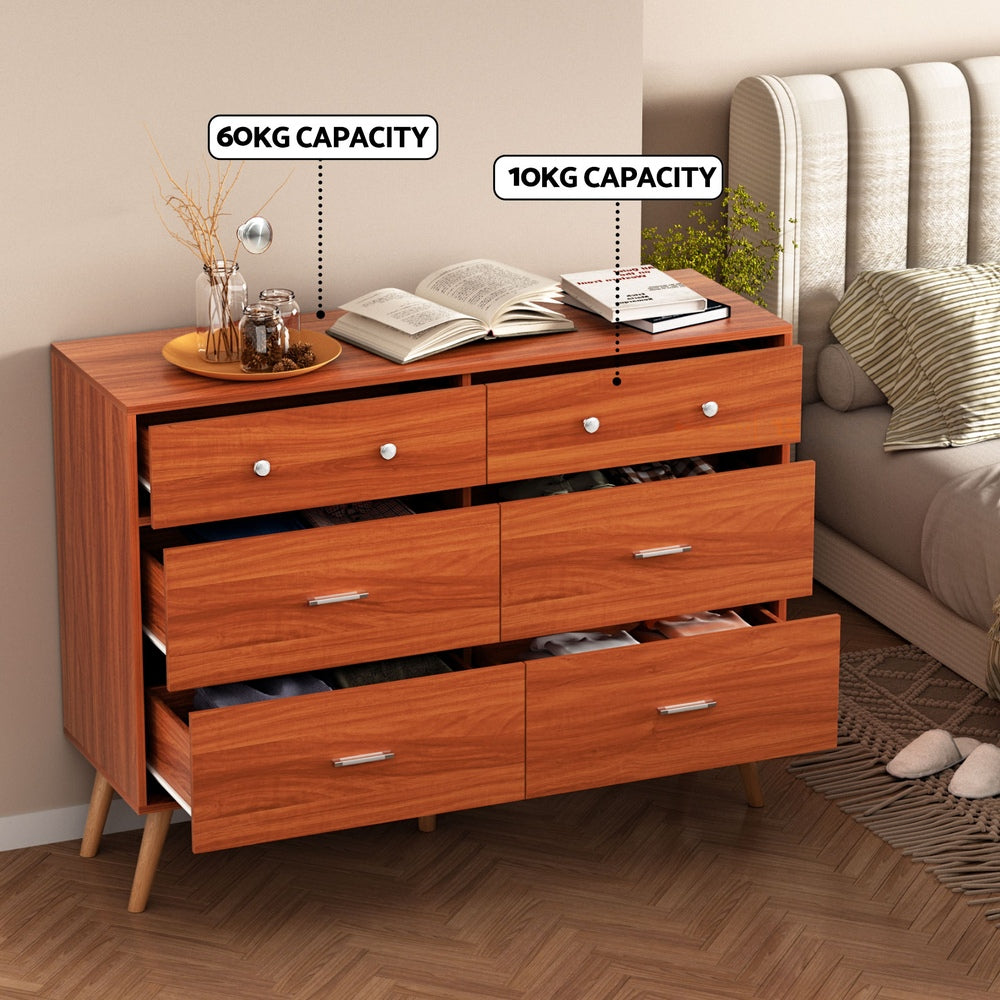 Artiss 6 Chest of Drawers Storage Cabinet Walnut-4