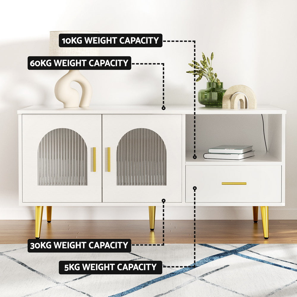 Artiss LED Coffee Table Shelf Drawer Storage White-5