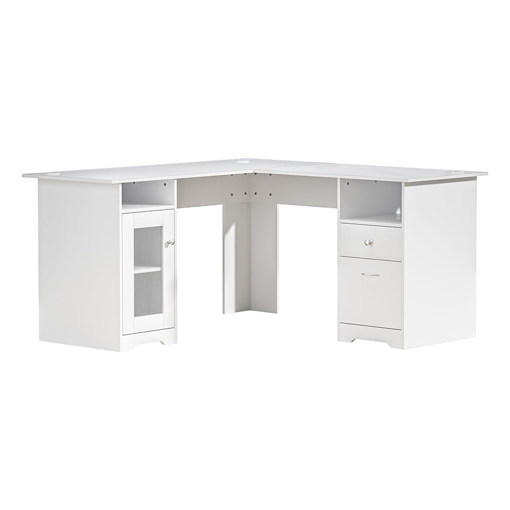 Artiss Computer Desk Shelf Cabinet L-Shape White 150CM-0