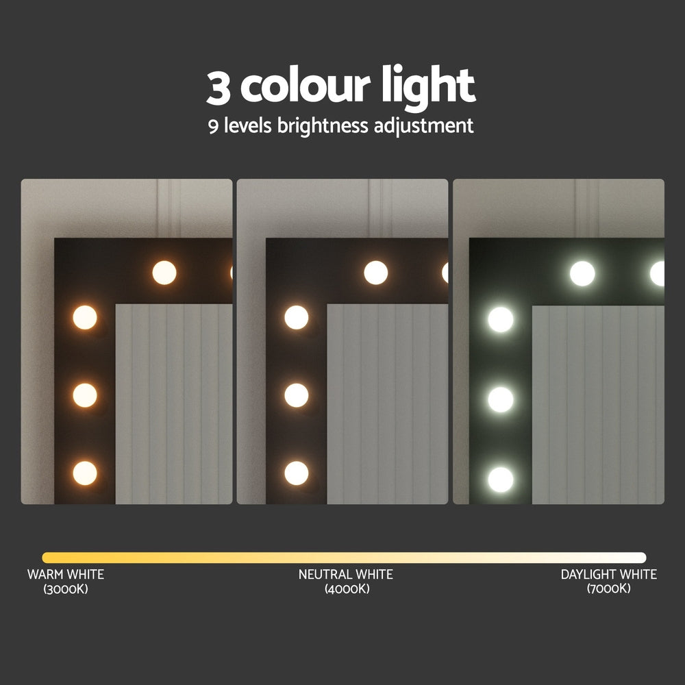 Artiss Dressing Table Set Stool 12 Led Bulbs Black-4