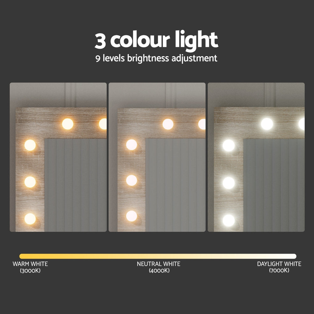 Artiss Dressing Table Set Stool 12 Led Bulbs Wood-4