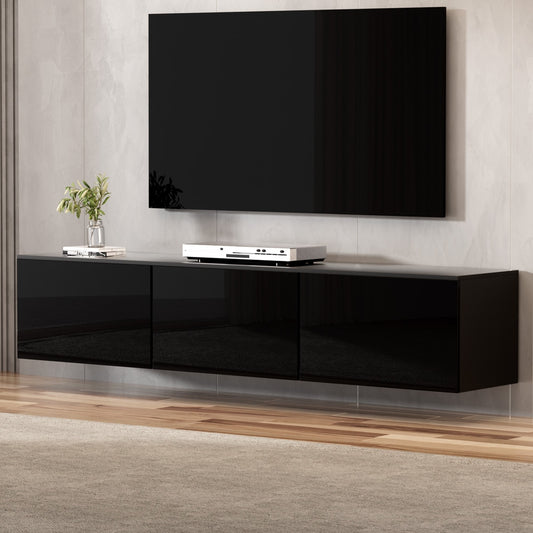 Artiss Floating Entertainment Unit TV Cabinet High Glossy Black 3 Cabinets 200CM-0